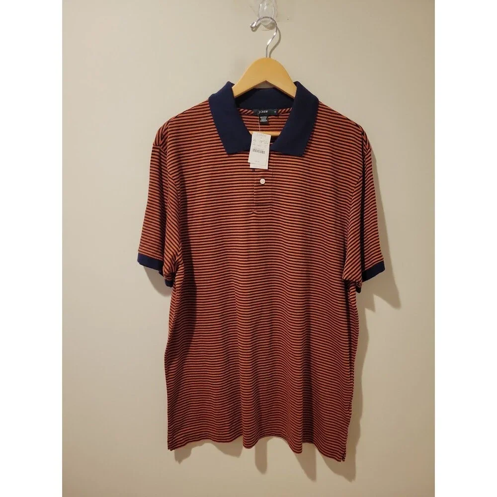 NWT J. Crew Men’s Striped Polo Shirt Size XL Yam Orange/Navy Classic Preppy Golf